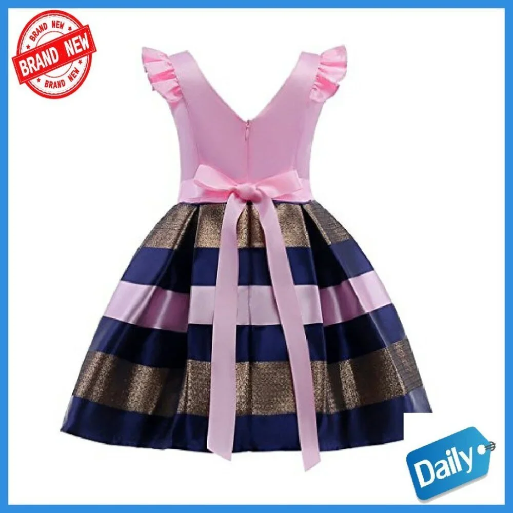 Girls Sleeveless Party Dress 2-10T Ruffles V-Neck Knee Length